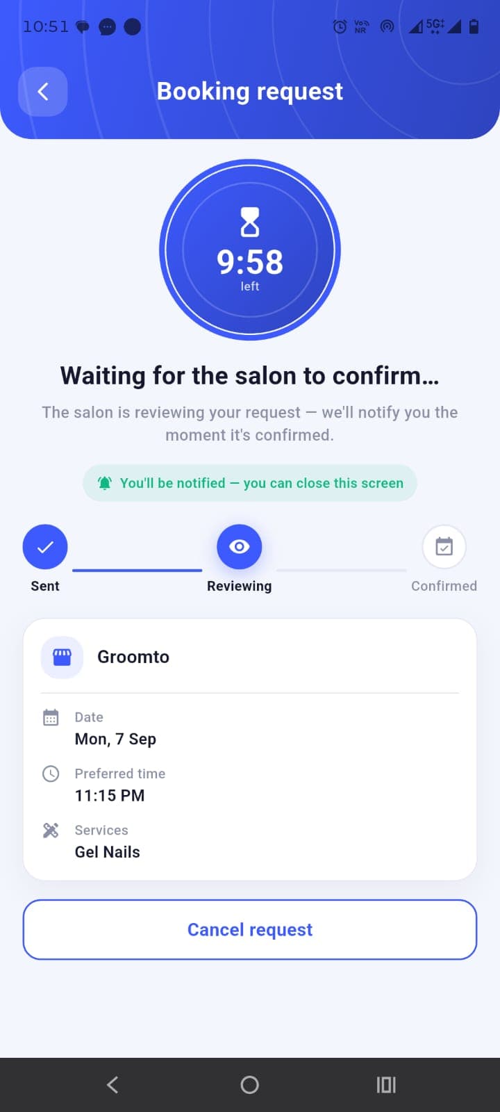 customer app — Booking Request