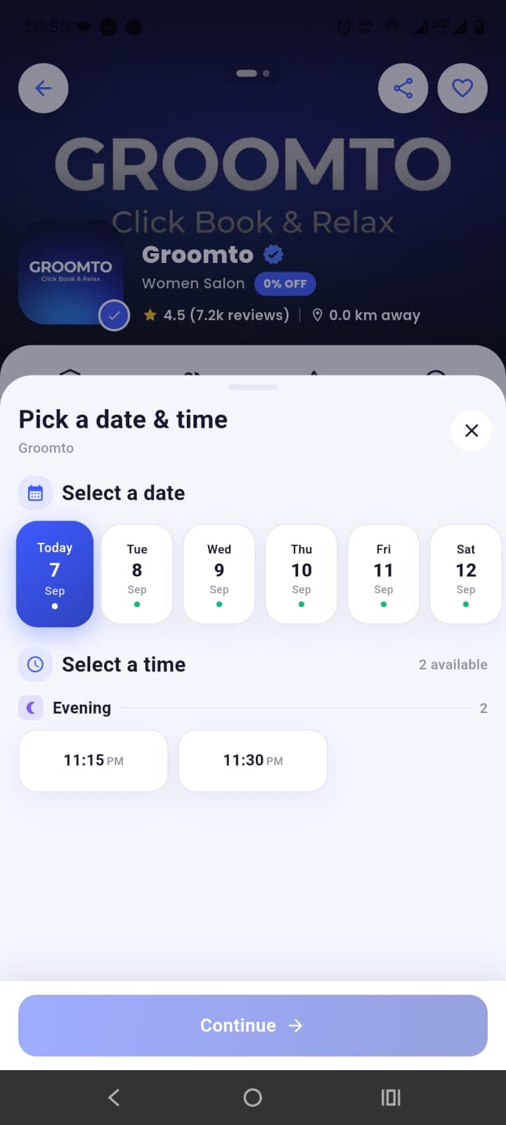 customer app — Time Slot
